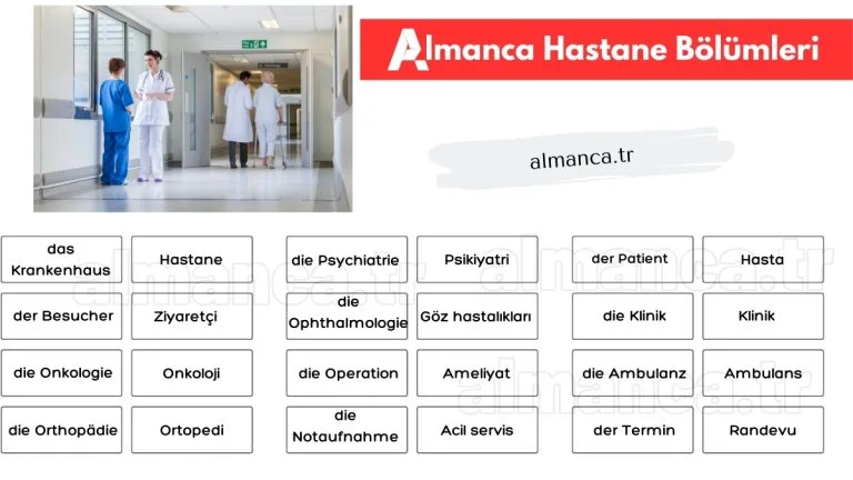 almanca hastane bolumleri ve turkce anlamlari