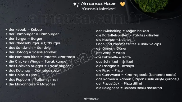 Almanca Hazır Yemek İsimleri