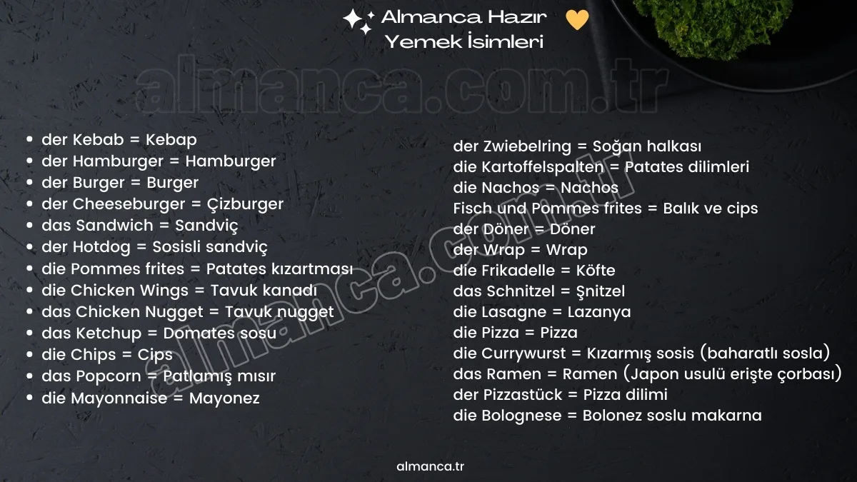 Almanca Hazır Yemek İsimleri